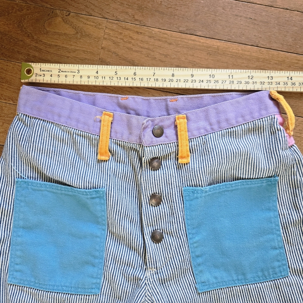 1960s Wranglers Colorblock Flare 26" Waist Women Pinstripe Denim Mod Retro Vtg - Picture 3 of 12